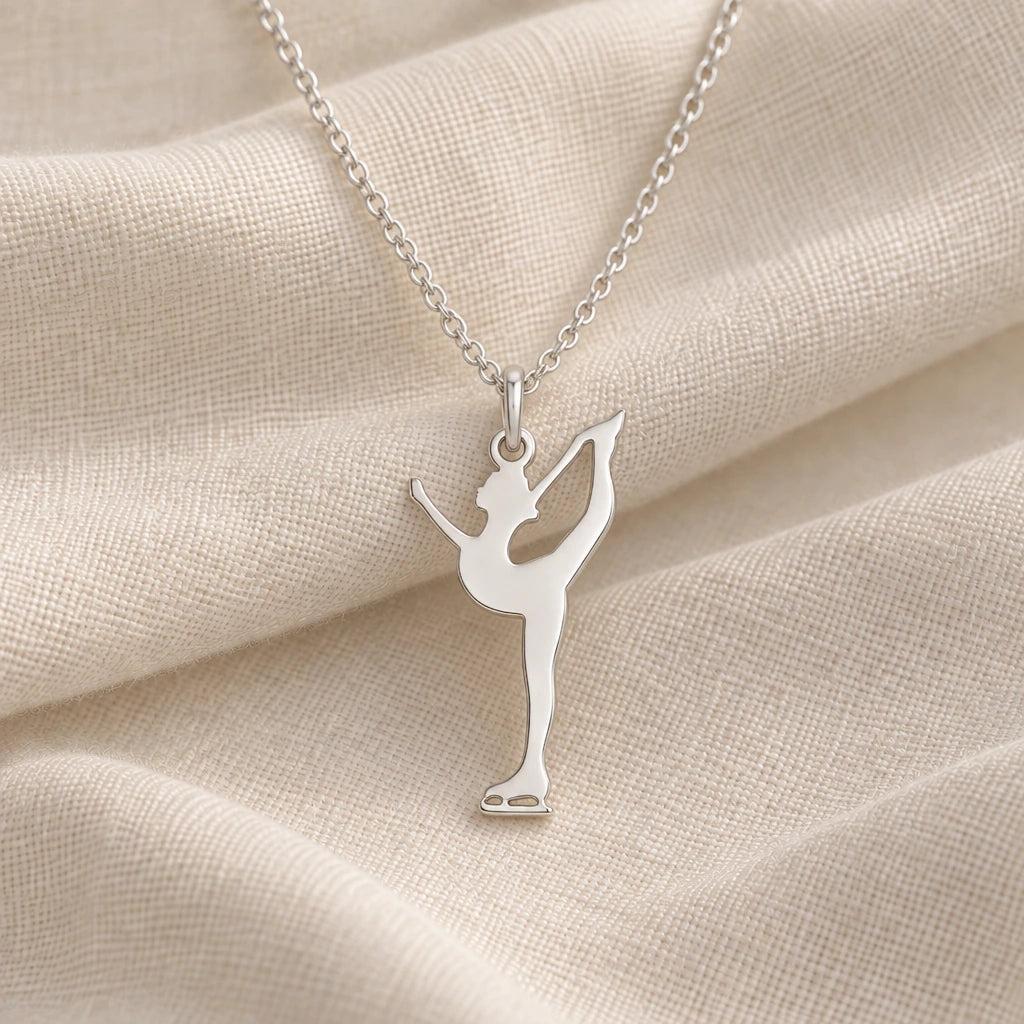 925 sterling silver figure skater scorpion pendant necklace on cream fabric