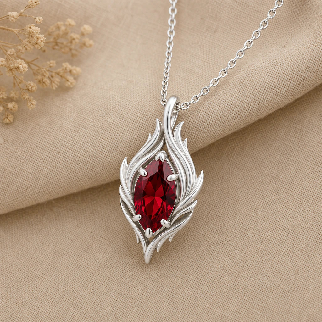 Flowing Flame Birthstone Pendant Necklace in sterling silver