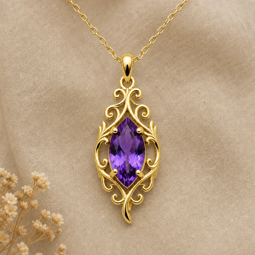 Open Scroll Custom Birthstone Pendant Necklace in 18k gold plated sterling silver