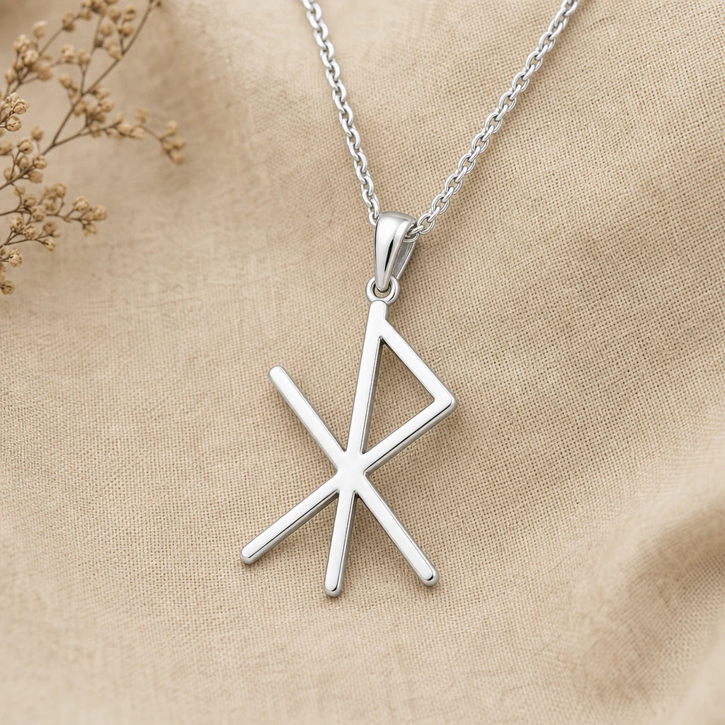 Viking Love Bind Rune Pendant Necklace in sterling silver, second view