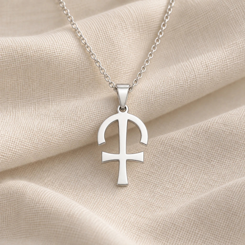 925 sterling silver kronos asteroid symbol pendant necklace on cream fabric