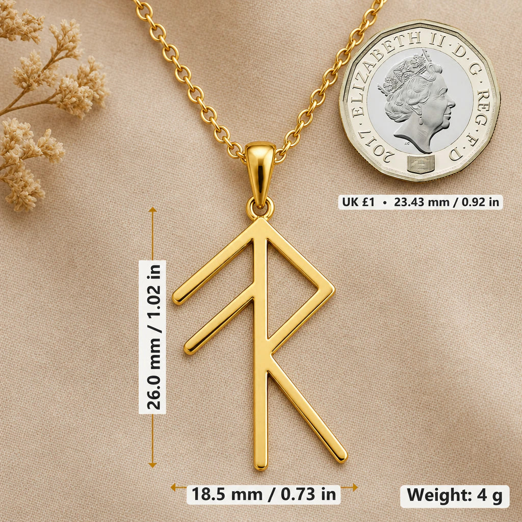 Viking Energy Bind Rune Pendant Necklace size guide, 26 by 18.5 mm