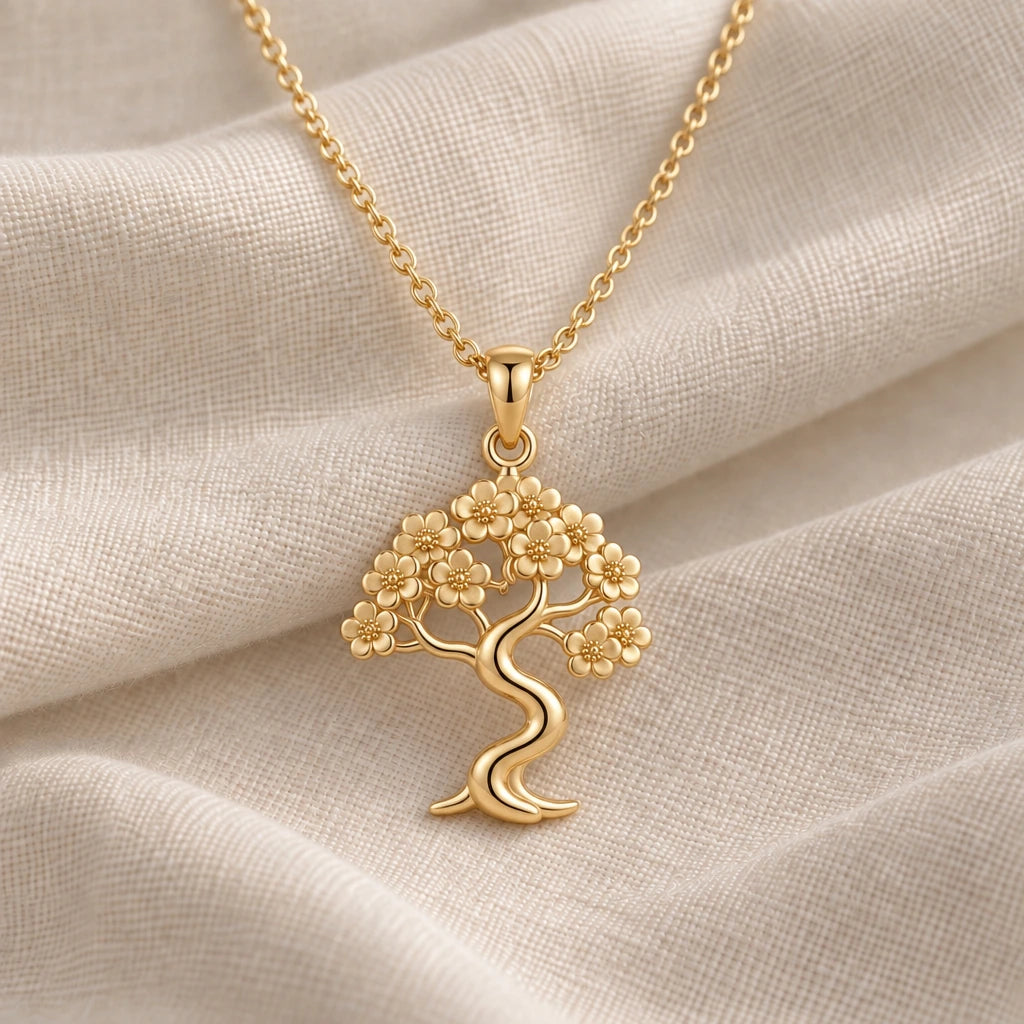 Sakura Cloud Bonsai pendant necklace in an 18k gold plated finish