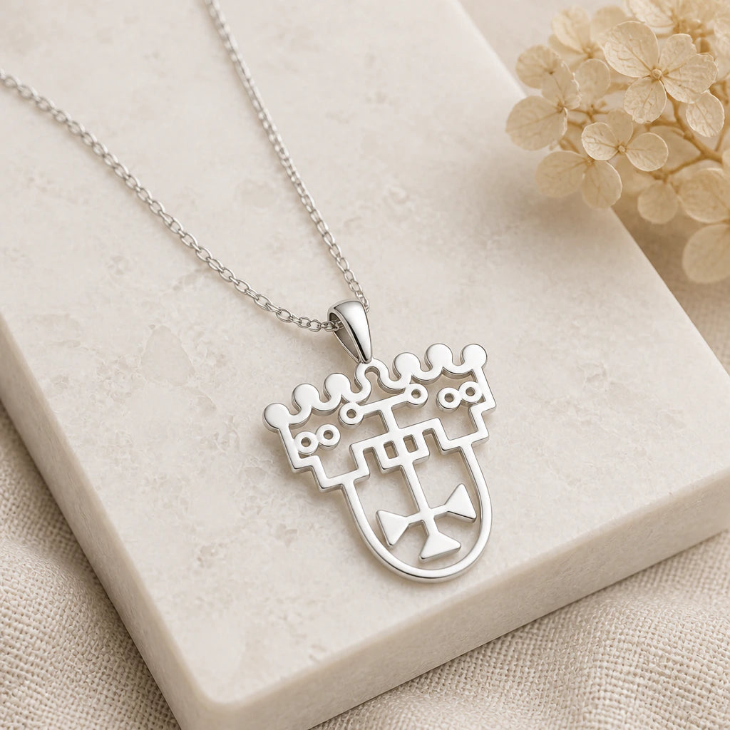 Close-up of silver astaroth seal pendant showing the sculpted detail