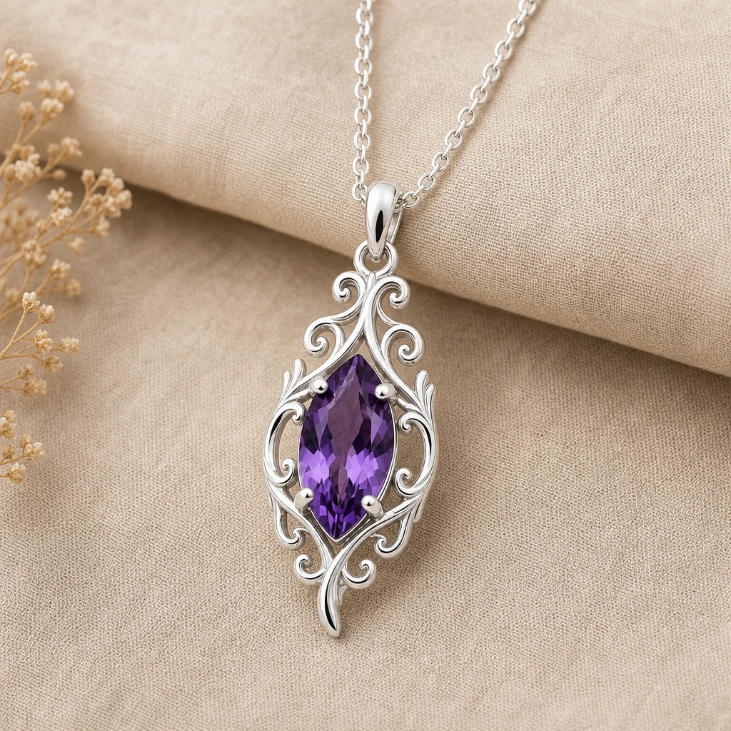 Open Scroll Custom Birthstone Pendant Necklace in sterling silver