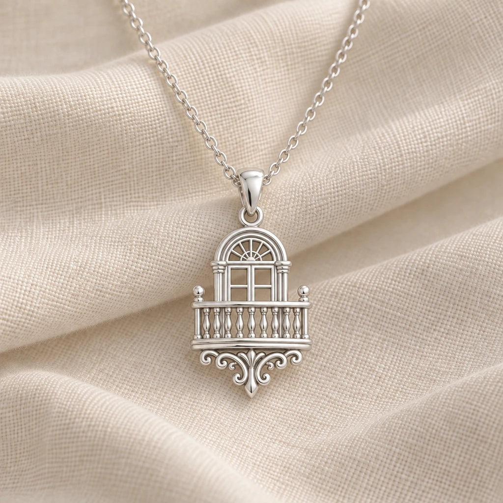 925 sterling silver royal balcony pendant necklace on cream fabric
