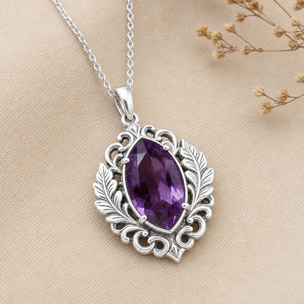 Laurel Spray Personalised Birthstone Pendant Necklace in sterling silver