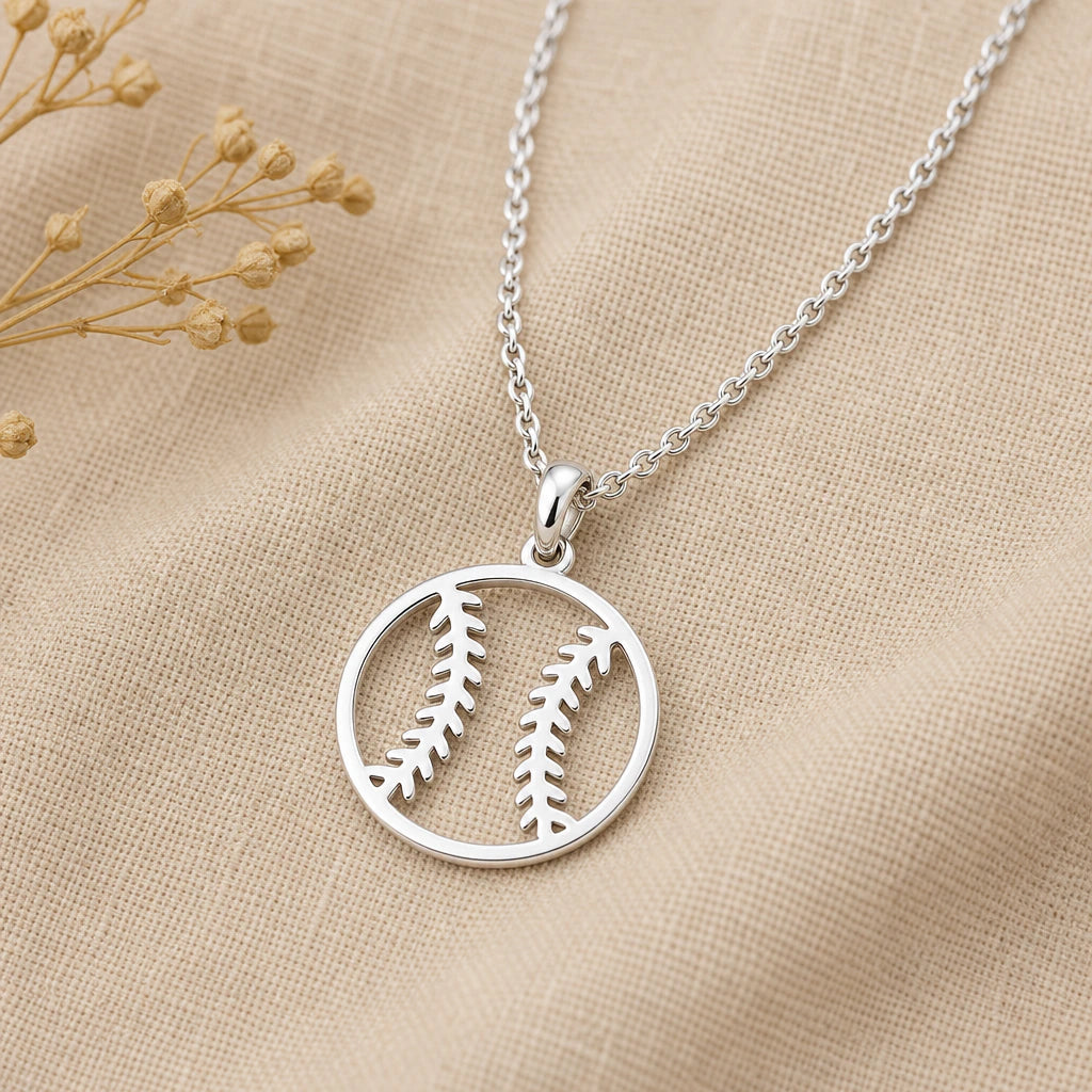 Baseball Pendant Necklace in sterling silver