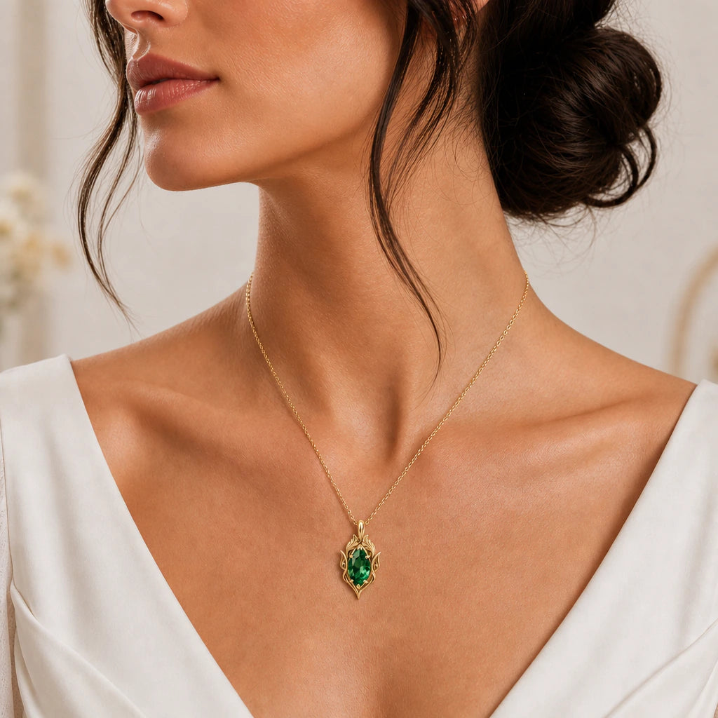 Woodland Crown Birthstone Pendant Necklace worn, second view