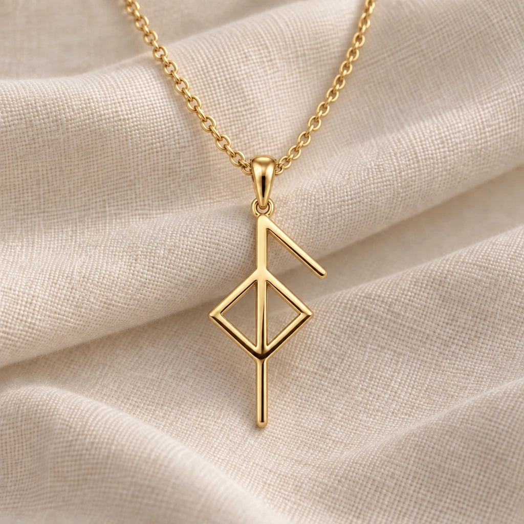 Viking Good Health Bind Rune pendant necklace in an 18k gold plated finish