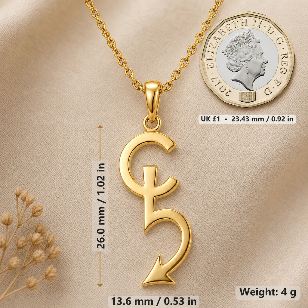 Cerberus Asteroid Symbol Pendant Necklace size guide, 26 by 13.6 mm