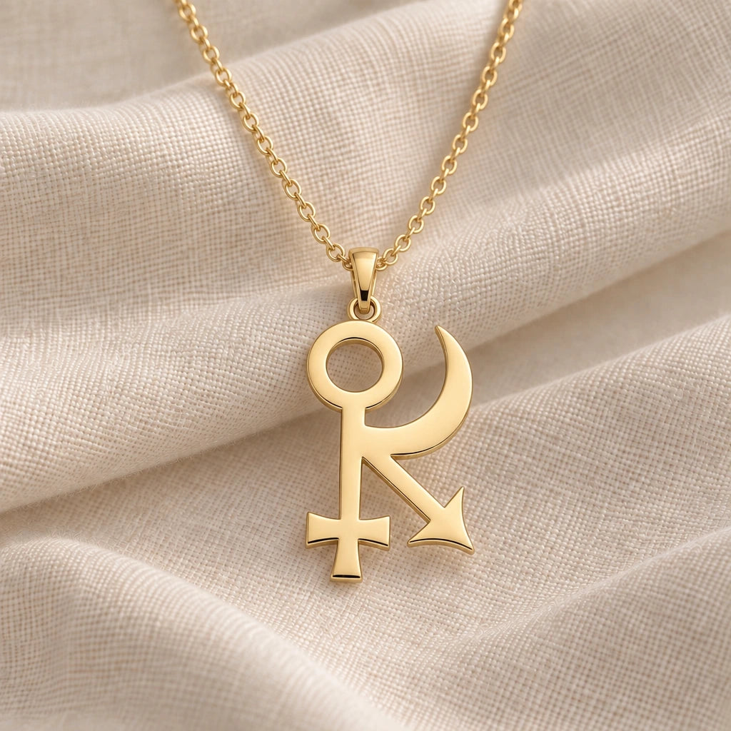 Sphinx Asteroid Symbol pendant necklace in an 18k gold plated finish