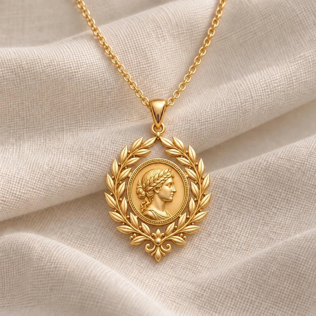 Roman Laurel Cameo pendant necklace in an 18k gold plated finish