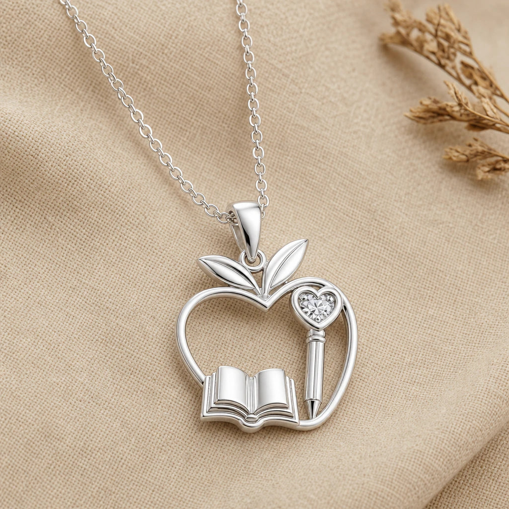 Teacher Apple Birthstone Pendant Necklace in sterling silver