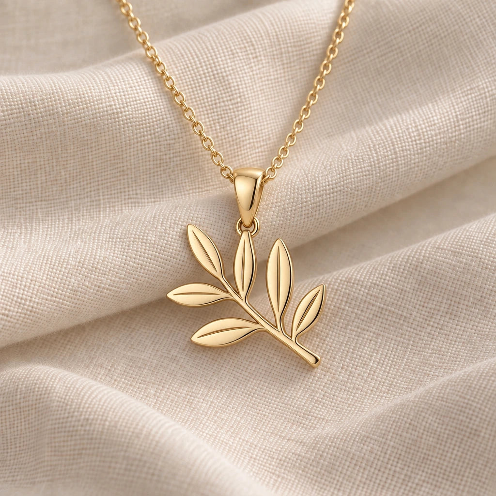 Olive Branch pendant necklace in an 18k gold plated finish