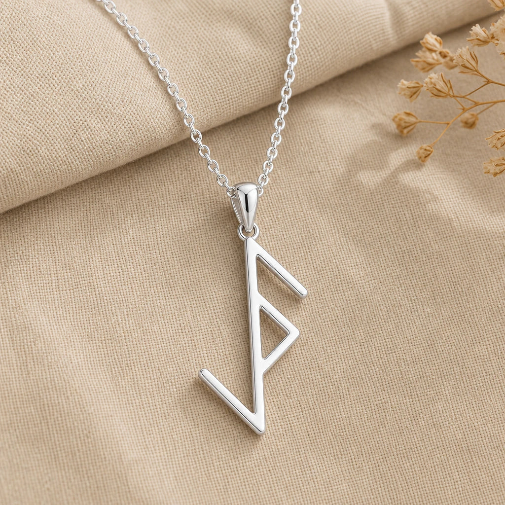 Viking Protection Rune Pendant Necklace in sterling silver, second view