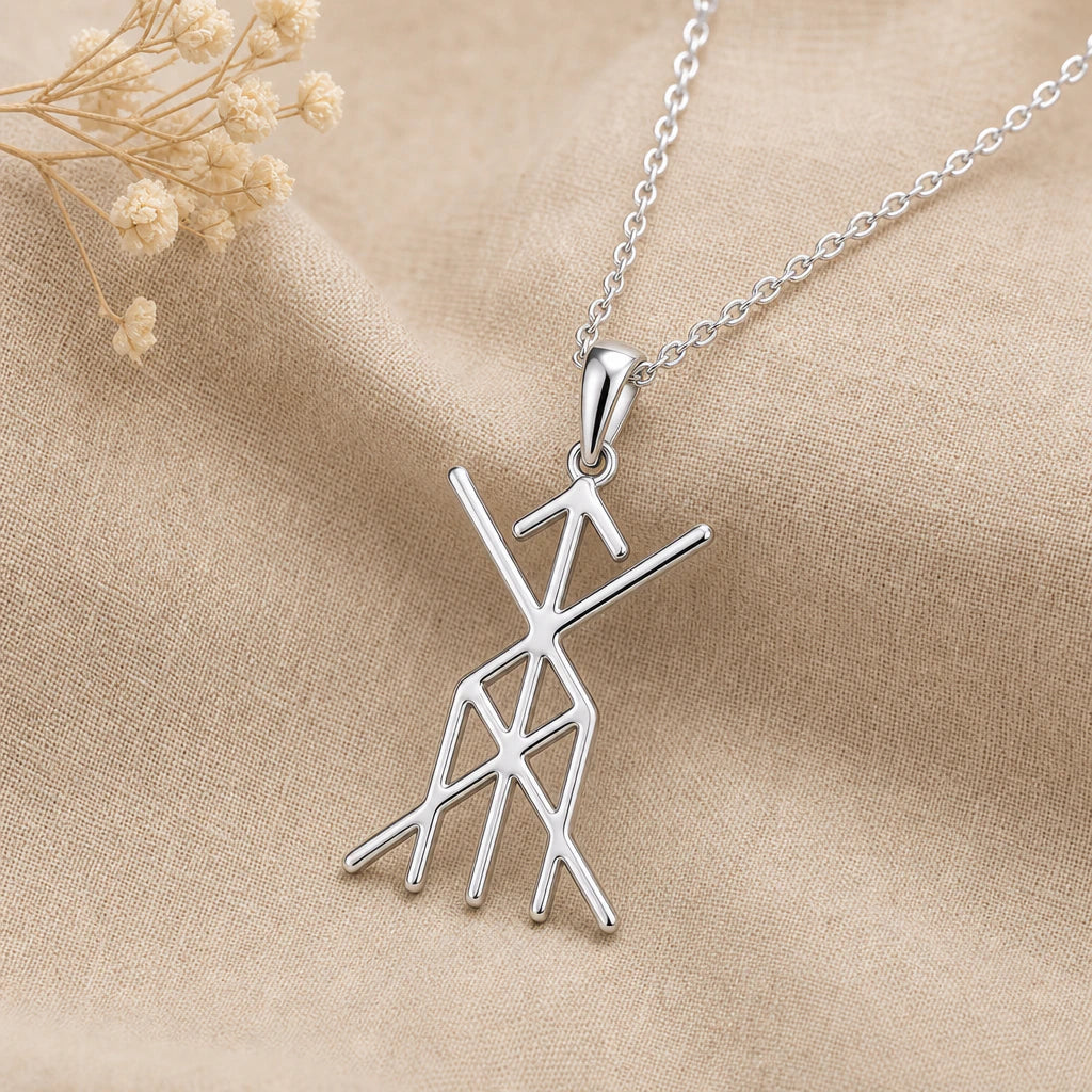 Viking Health and Vitality Bind Rune Pendant Necklace in sterling silver, second view