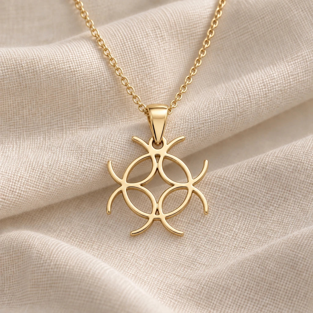 Solar Mandala Knot pendant necklace in an 18k gold plated finish