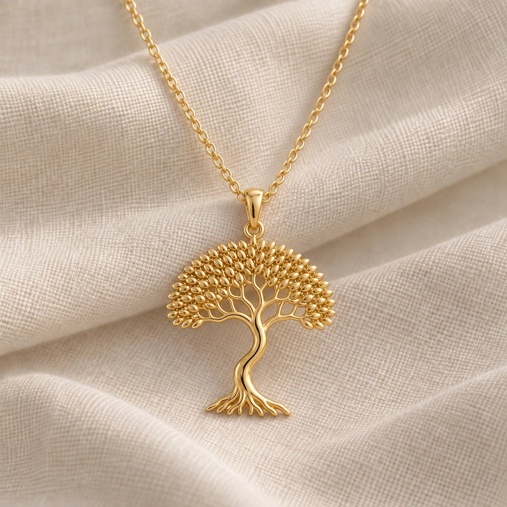 Elm Whisper Tree of Life pendant necklace in an 18k gold plated finish