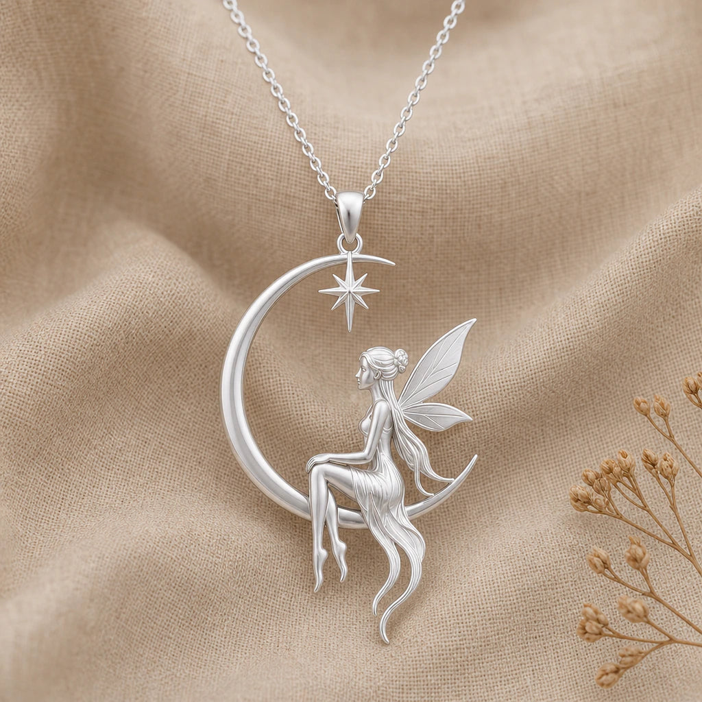 Moonveil fairy pendant necklace in 925 sterling silver