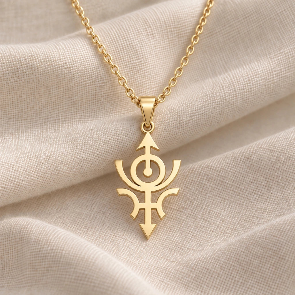 Nibiru Cosmic Symbol pendant necklace in an 18k gold plated finish