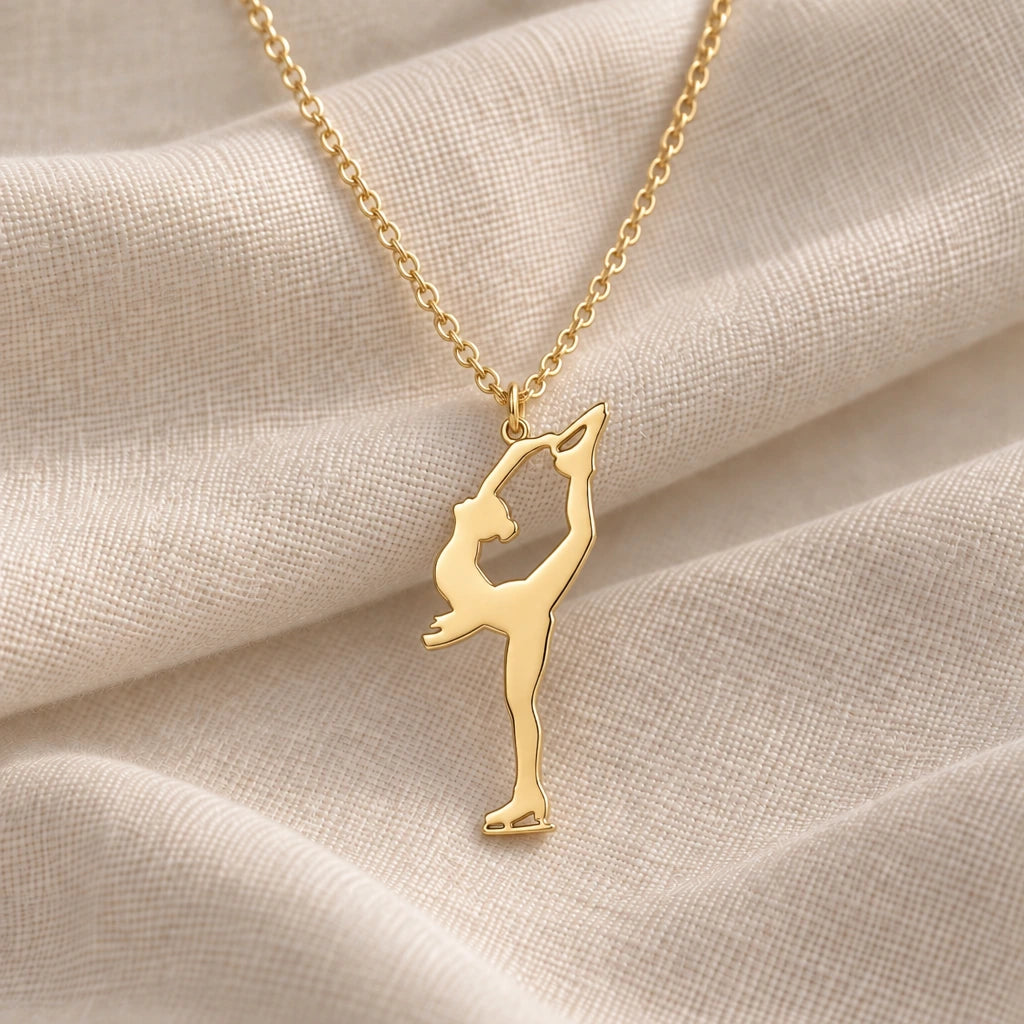 Figure Skater Biellmann pendant necklace in an 18k gold plated finish