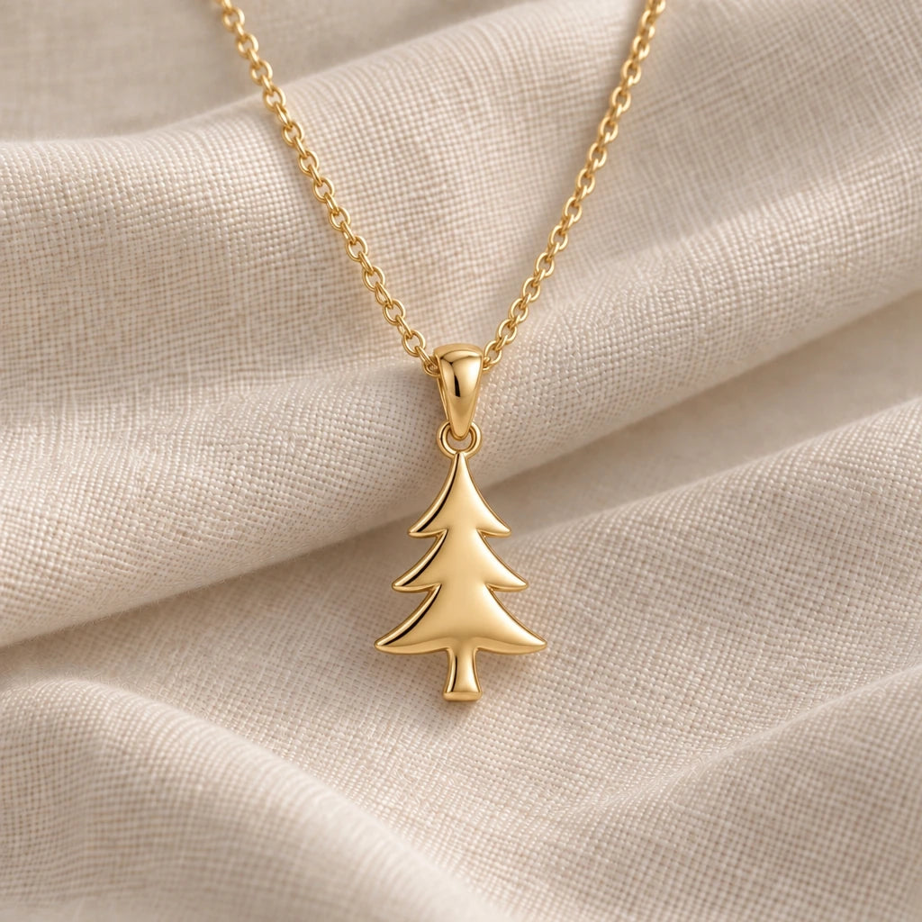 Pine Tree Solid pendant necklace in an 18k gold plated finish