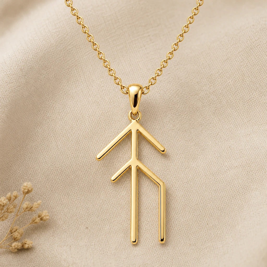 Viking Hope and New Beginnings Rune Pendant Necklace in 18k gold plated sterling silver
