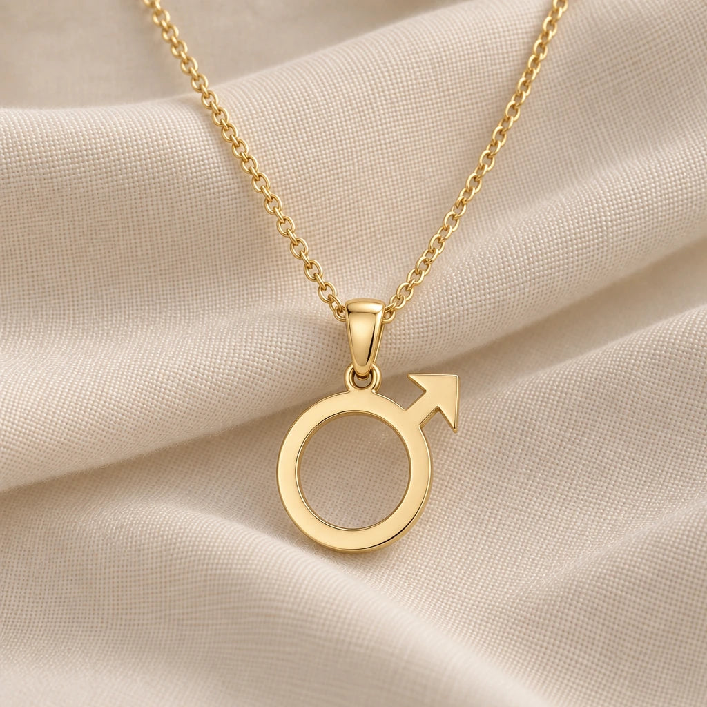 Mars Symbol pendant necklace in an 18k gold plated finish