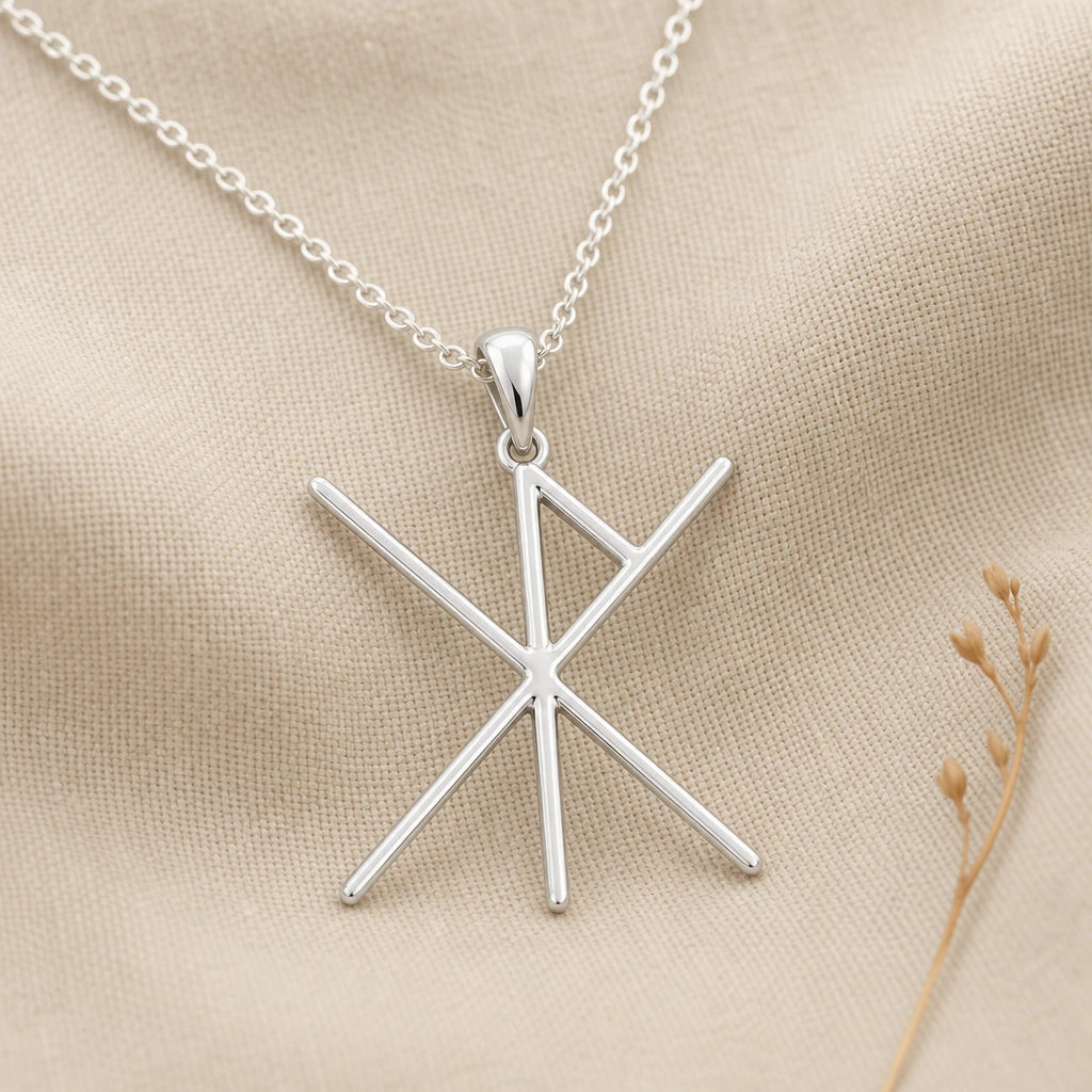 Viking Love and Protection Bind Rune Pendant Necklace in sterling silver, second view