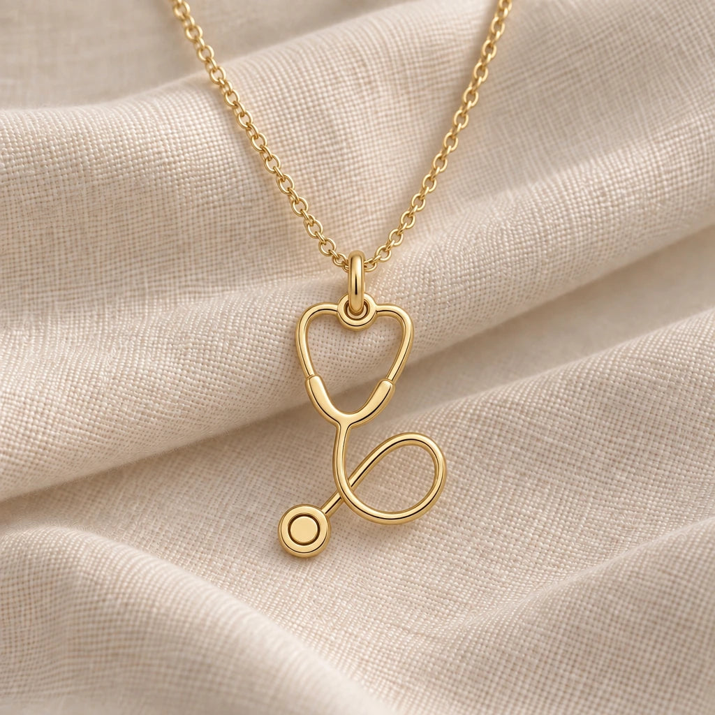 Stethoscope Charm pendant necklace in an 18k gold plated finish