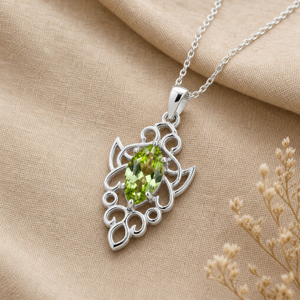 Elven Scroll Birthstone Pendant Necklace in sterling silver