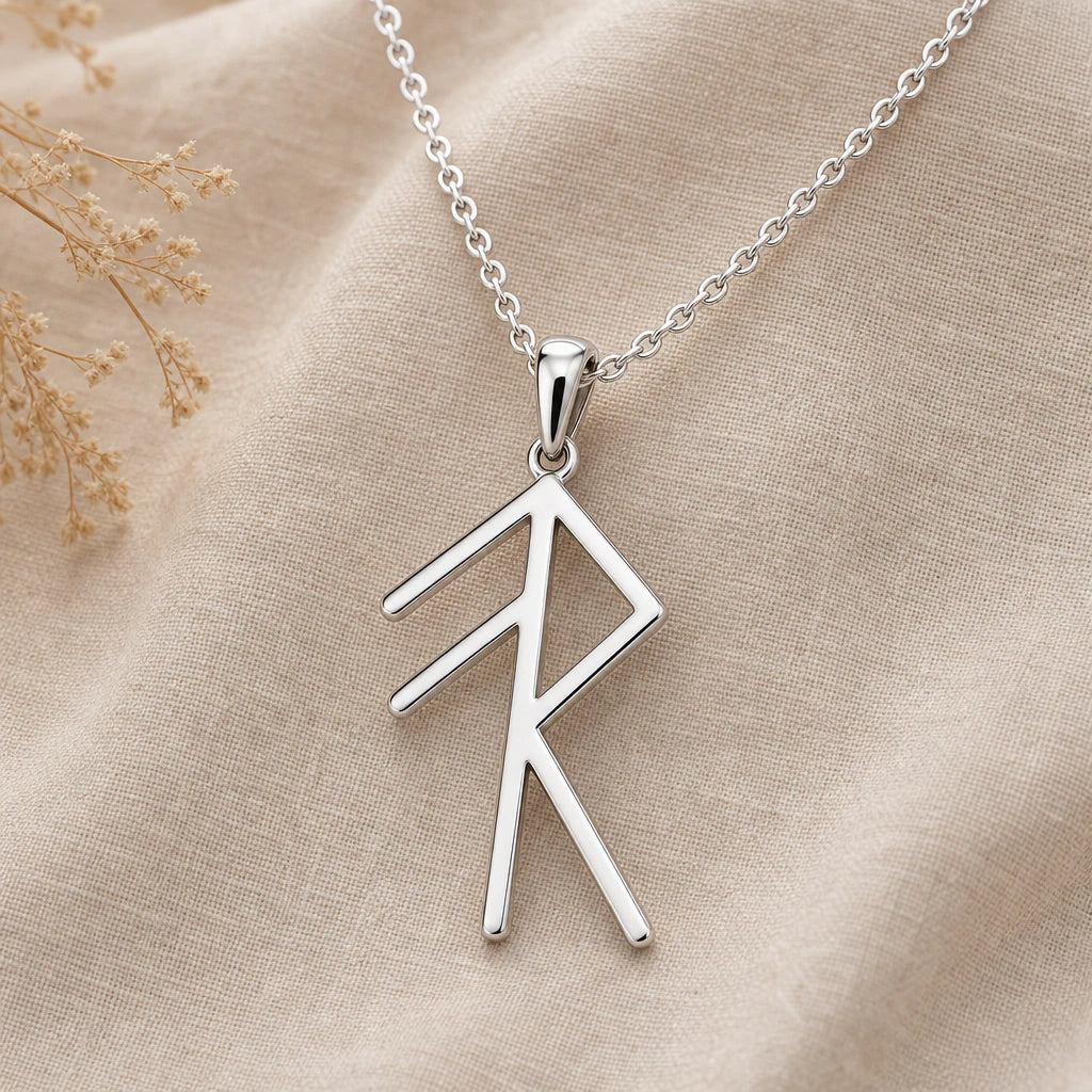 Viking Energy Bind Rune Pendant Necklace in sterling silver, second view