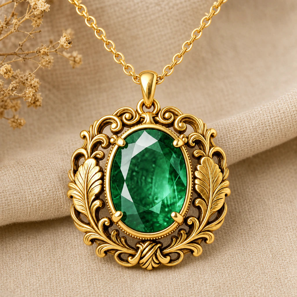 Scroll Wreath Vintage Style Birthstone Pendant Necklace in 18k gold plated sterling silver