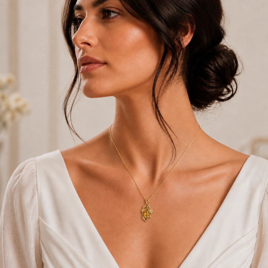 Golden Ivy Marquise Birthstone Pendant Necklace worn