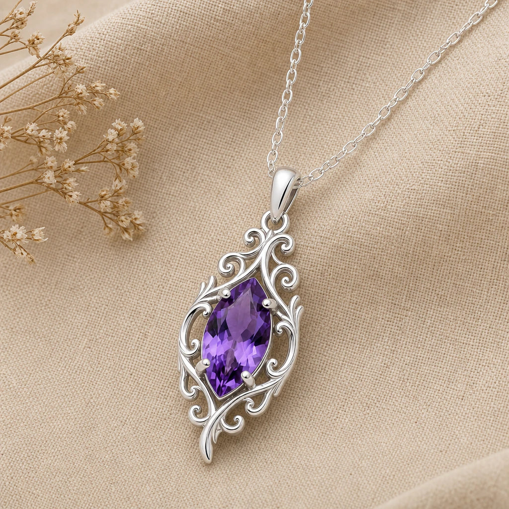Open Scroll Custom Birthstone Pendant Necklace in sterling silver, second view