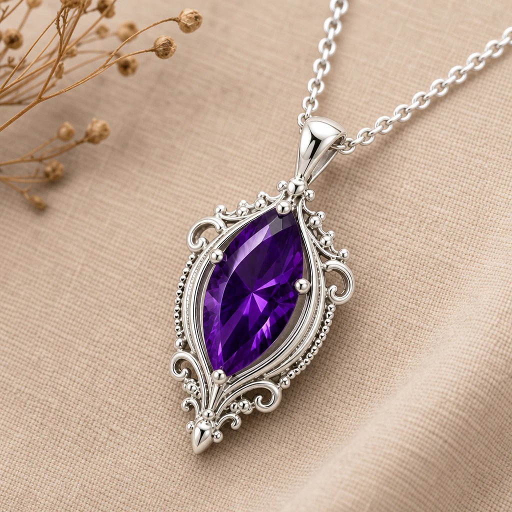 Vintage Filigree Birthstone Charm Pendant Necklace in sterling silver