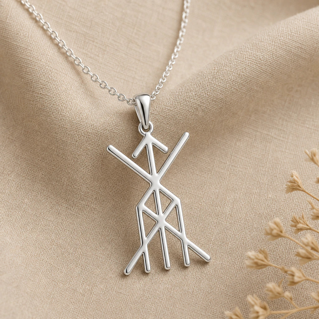 Viking Health and Vitality Bind Rune Pendant Necklace in sterling silver