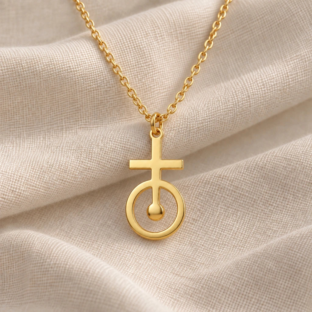Antimony Cross Circle pendant necklace in an 18k gold plated finish