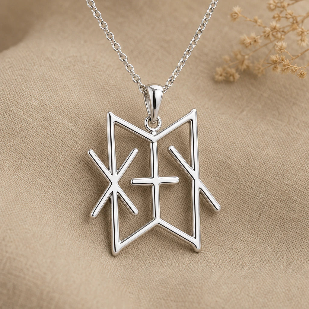 Viking Vital Energy Bind Rune Pendant Necklace in sterling silver, second view