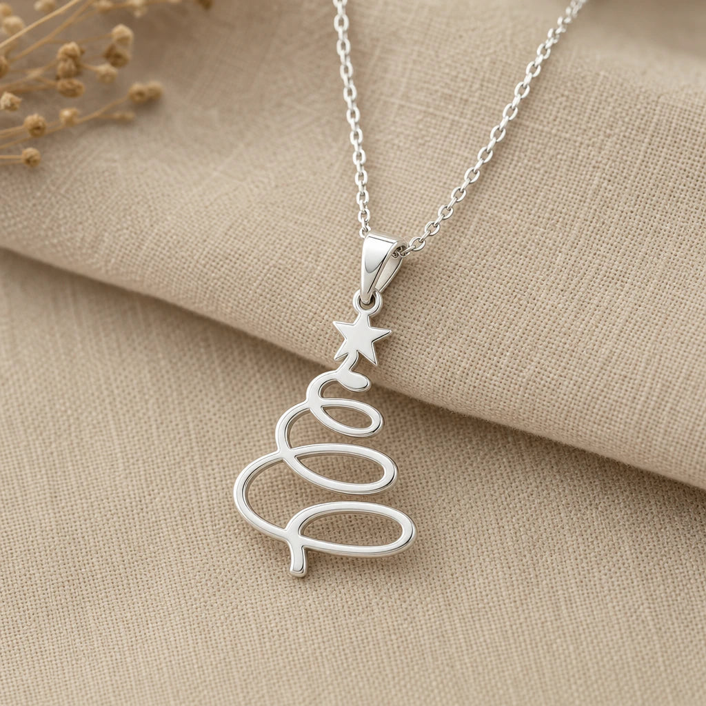 Spiral Christmas Tree Pendant Necklace in sterling silver, second view