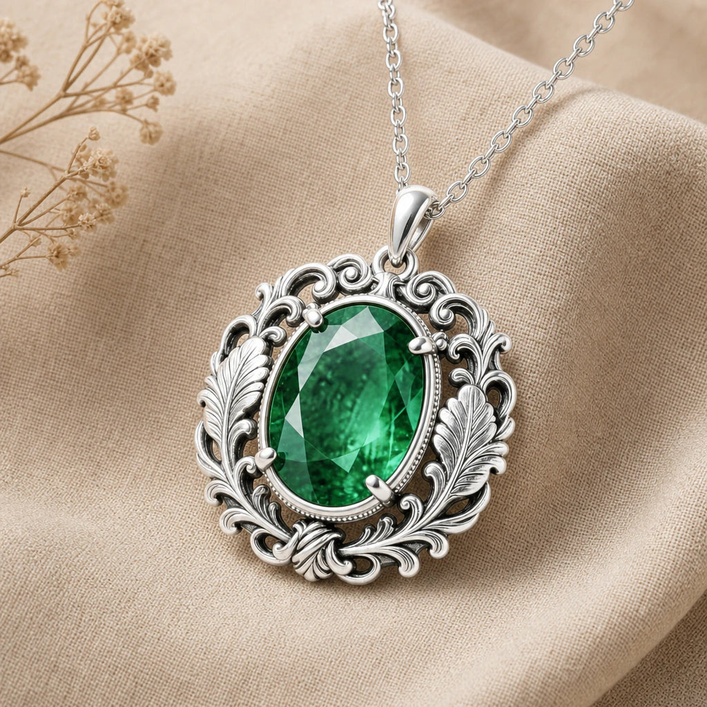 Scroll Wreath Vintage Style Birthstone Pendant Necklace in sterling silver