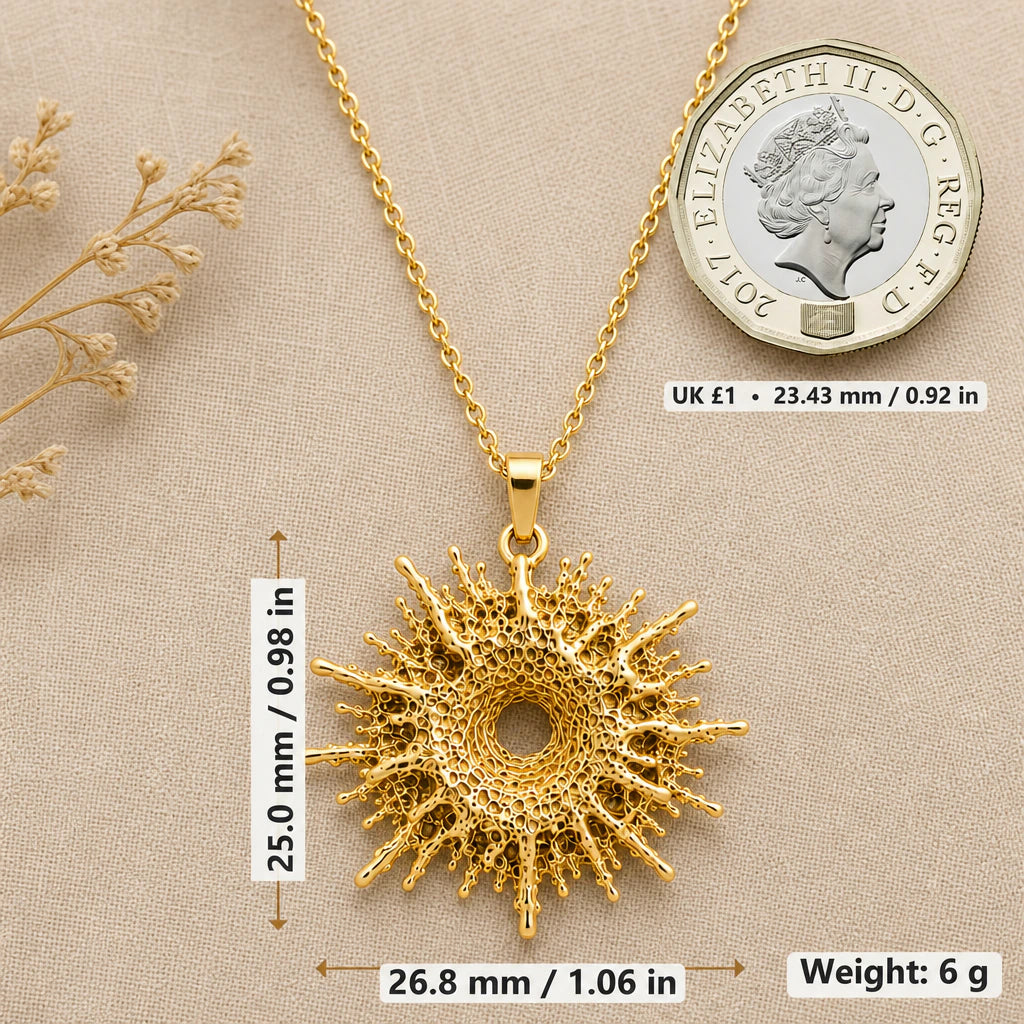 Sagittarius A Black Hole Pendant Necklace size guide, 25 by 26.8 mm