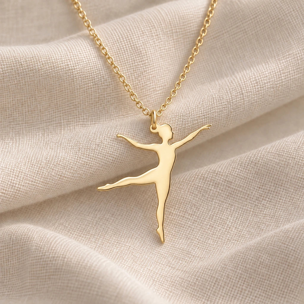 Ballet Dancer Arabesque pendant necklace in an 18k gold plated finish