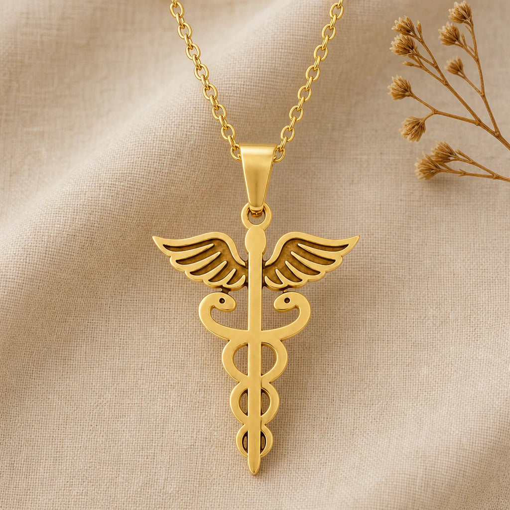 Caduceus Medical Symbol Pendant Necklace in 18k gold plated sterling silver