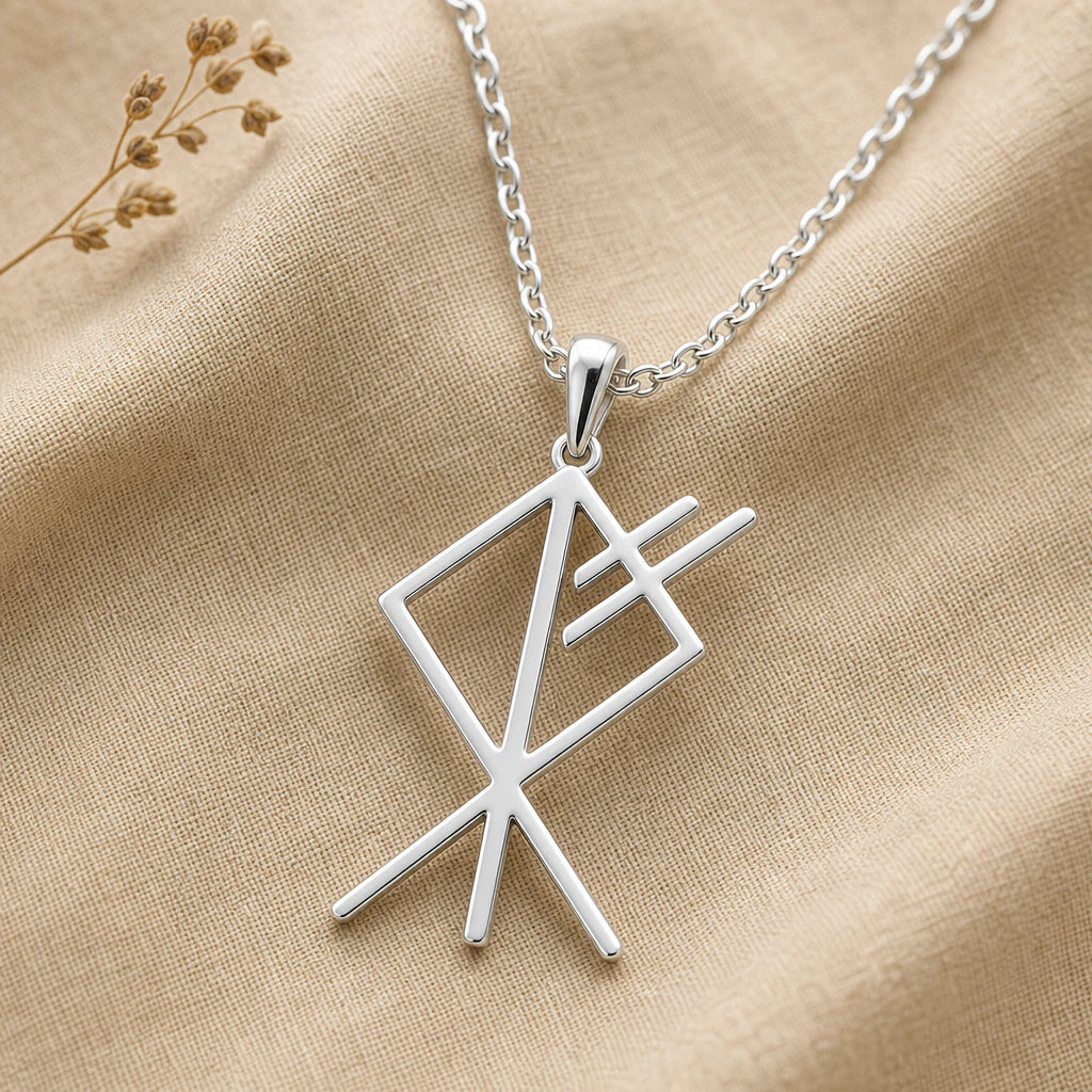 Viking Wolf Bind Rune Pendant Necklace in sterling silver