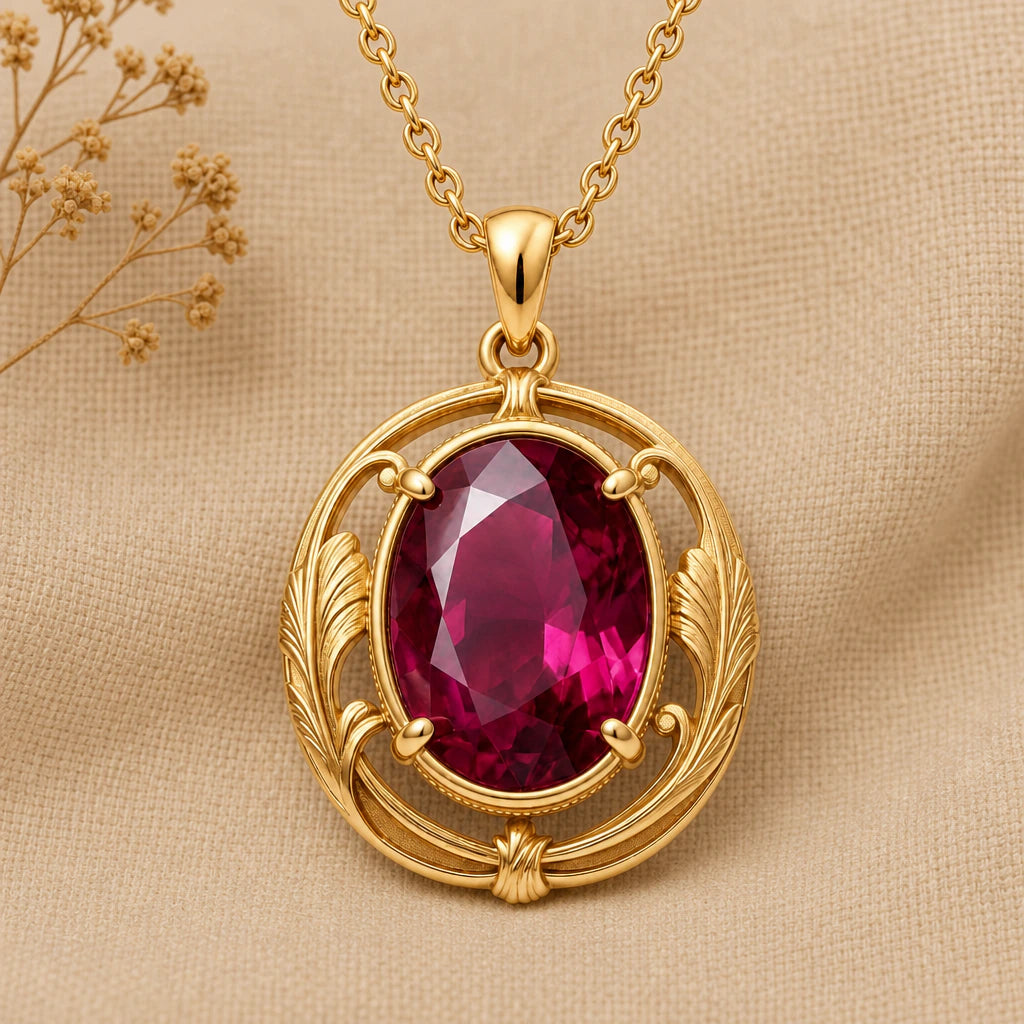 Art Nouveau Oval Vintage Birthstone Pendant Necklace in 18k gold plated sterling silver