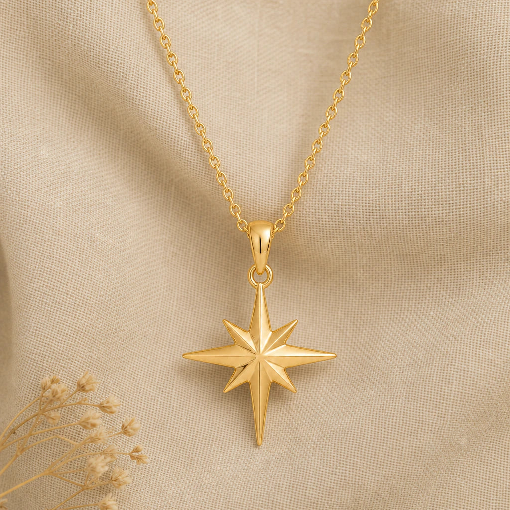 North Star Pendant Necklace in 18k gold plated sterling silver
