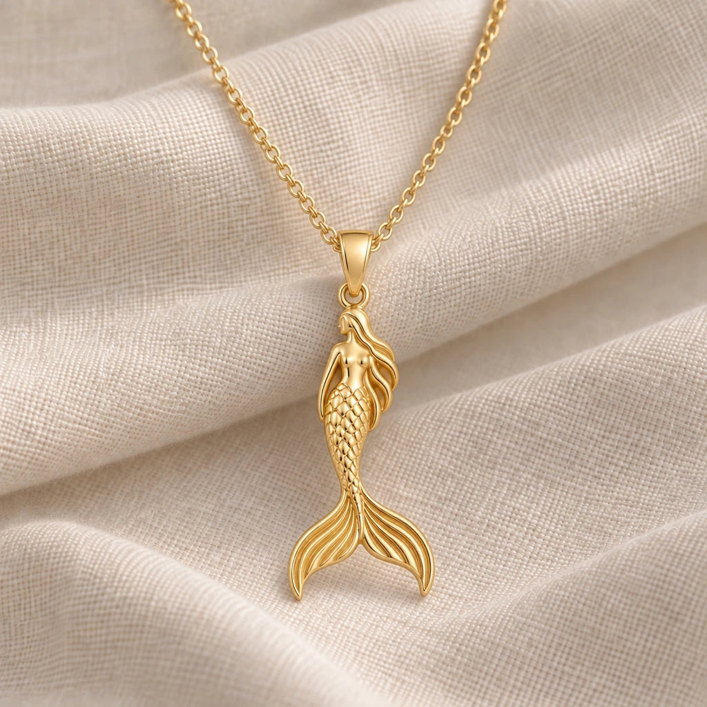 Mermaid Figure pendant necklace in an 18k gold plated finish