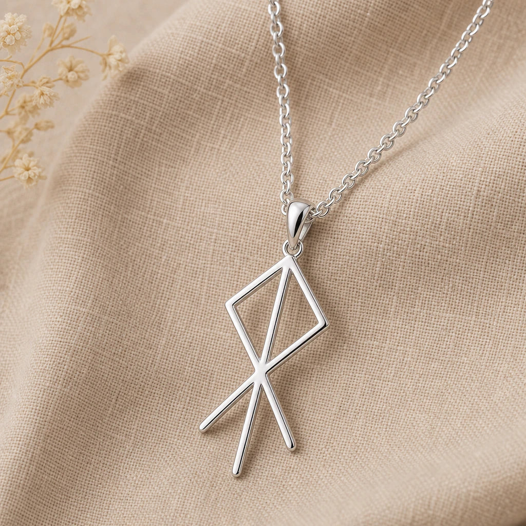Viking Heart Bind Rune Pendant Necklace in sterling silver